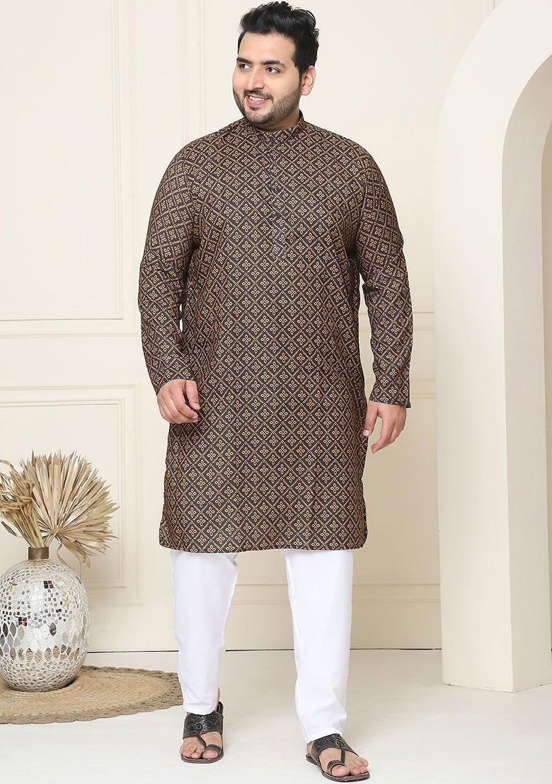 Black Ethnic Motifs Cotton Kurta For Men