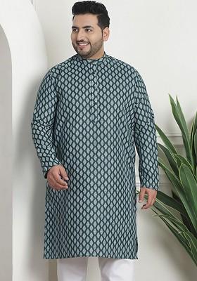 Green Ethnic Motifs Poly Blend Kurta For Men