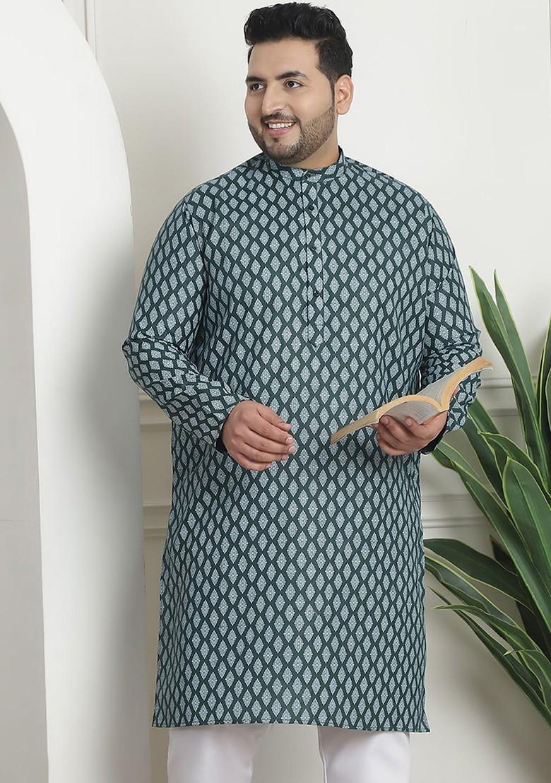 Green Ethnic Motifs Poly Blend Kurta For Men