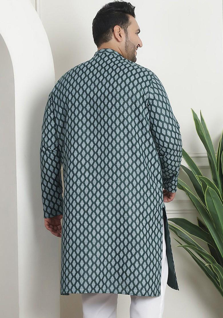 Green Ethnic Motifs Poly Blend Kurta For Men