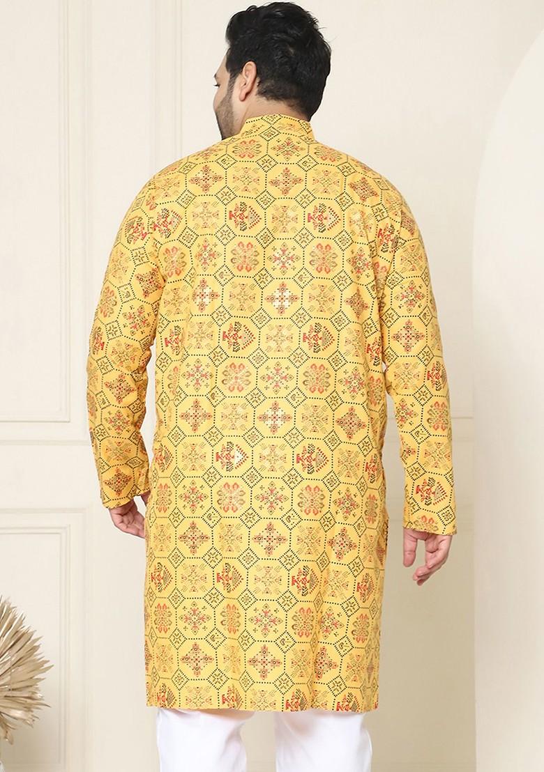 Yellow Ethnic Motifs Poly Blend Kurta For Men