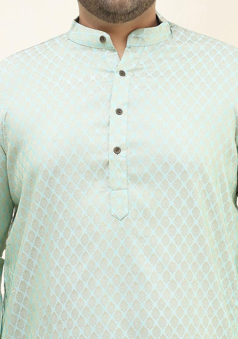 Green Woven Jacquard Kurta For Men
