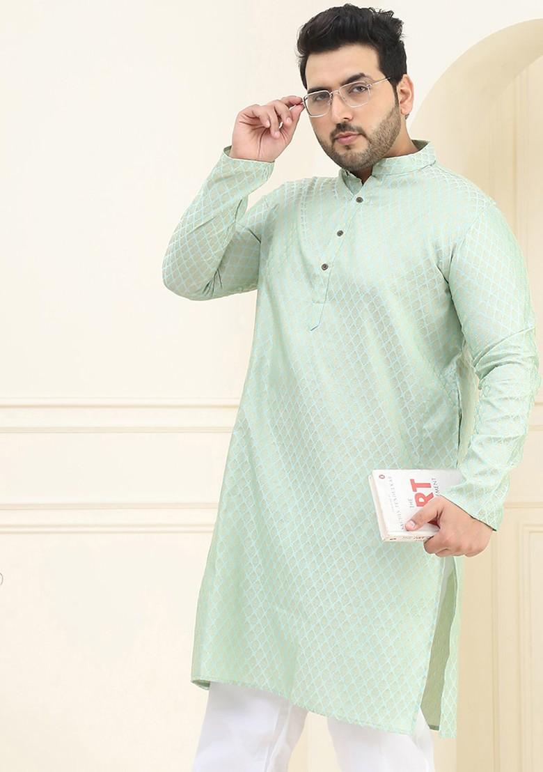 Green Woven Jacquard Kurta For Men