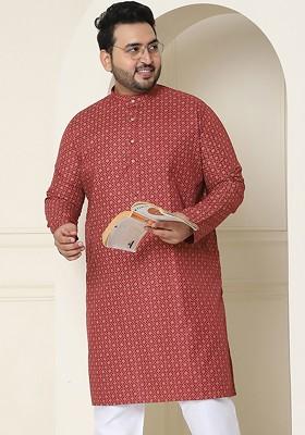 Maroon Ethnic Motifs Poly Blend Kurta For Men
