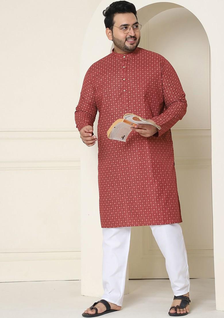Maroon Ethnic Motifs Poly Blend Kurta For Men