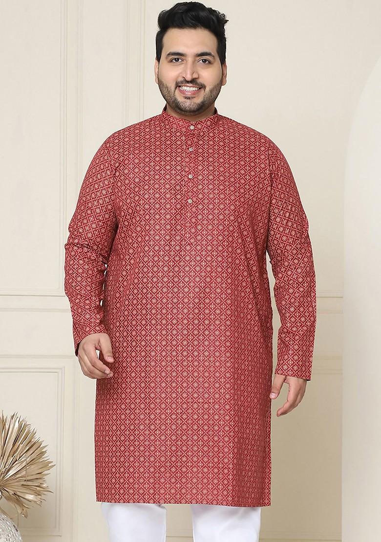 Maroon Ethnic Motifs Poly Blend Kurta For Men