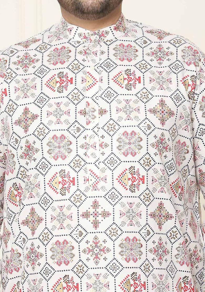 Cream Ethnic Motifs Cotton Kurta For Men
