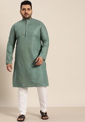 Blue Ethnic Motifs Poly Blend Kurta For Men
