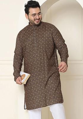 Black Ethnic Motifs Cotton Kurta For Men