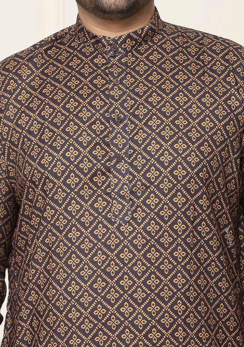 Black Ethnic Motifs Cotton Kurta For Men