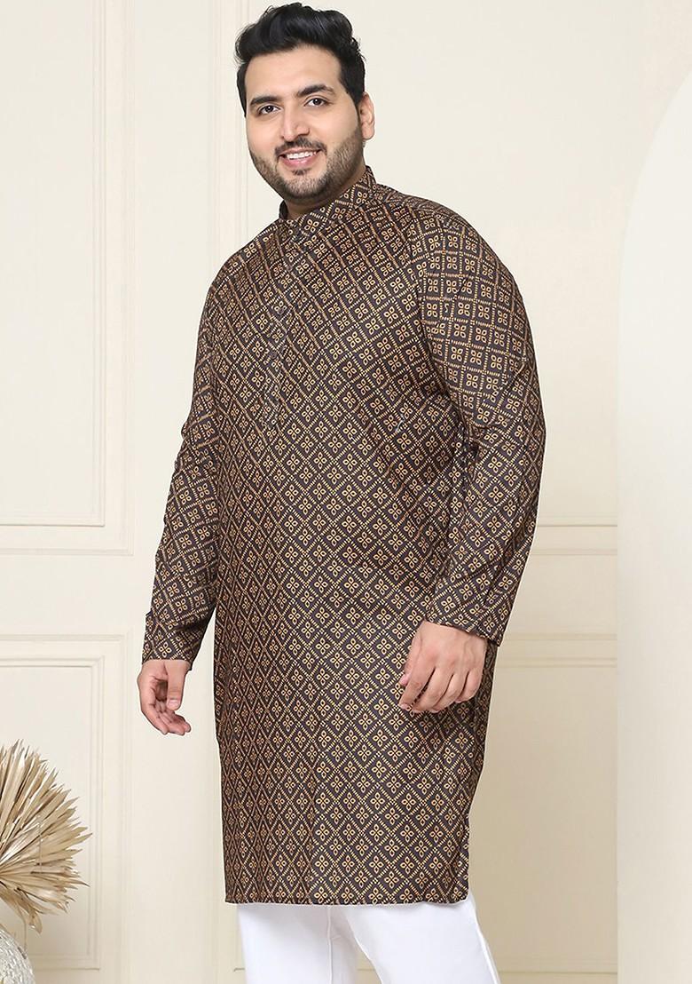 Black Ethnic Motifs Cotton Kurta For Men
