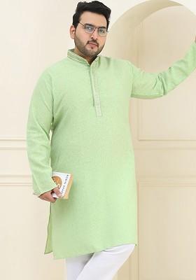 Green Solid Cotton Kurta For Men