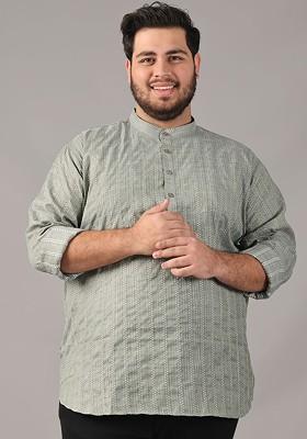 Green Woven Cotton Kurta For Men