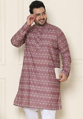 Brown Printed Cotton Kurta For Men