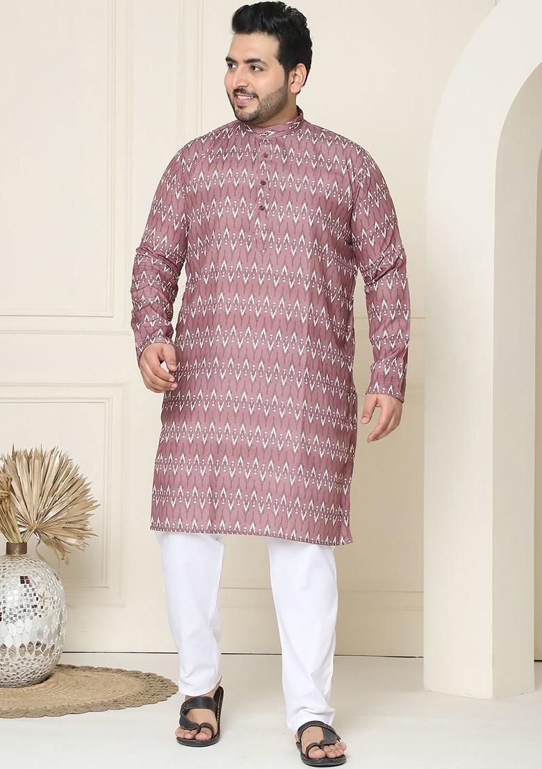 Brown Printed Cotton Kurta For Men