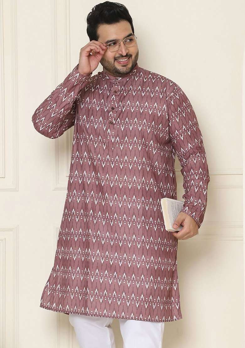 Brown Printed Cotton Kurta For Men - Indya
