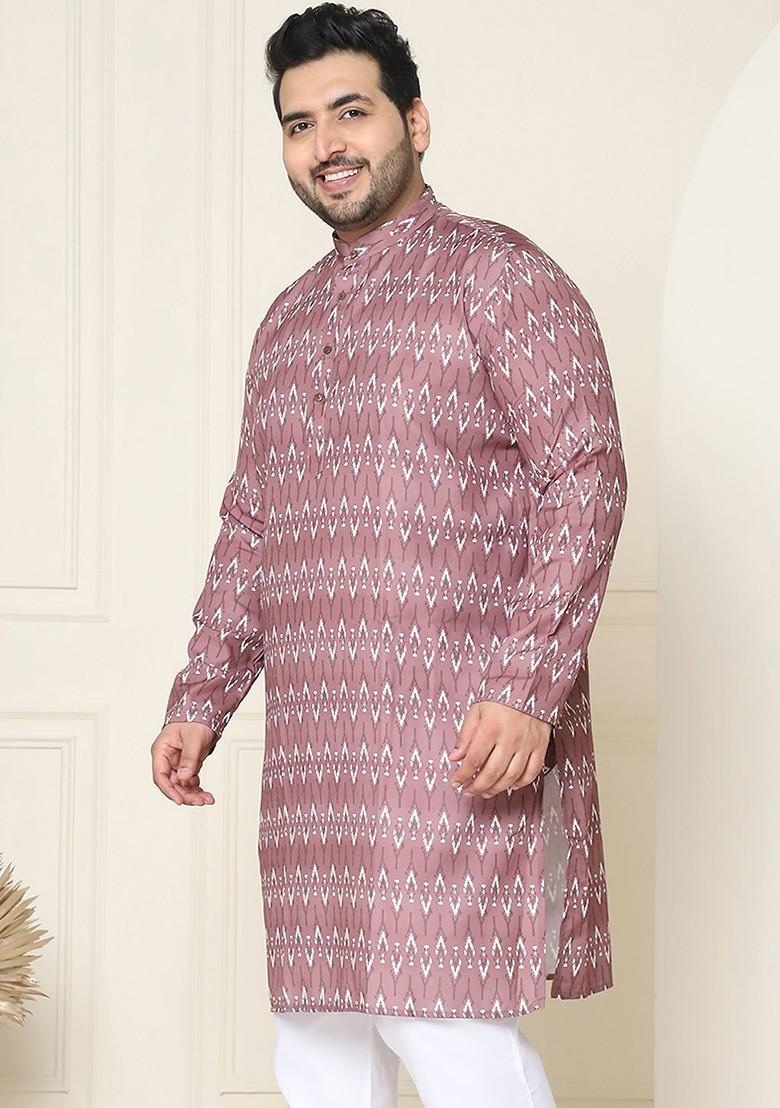 Brown Printed Cotton Kurta For Men