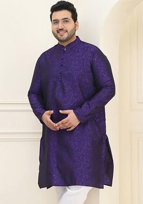 Purple Woven Poly Blend Kurta For Men