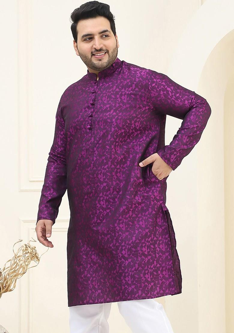 Violet Printed Poly Blend Kurta For Men