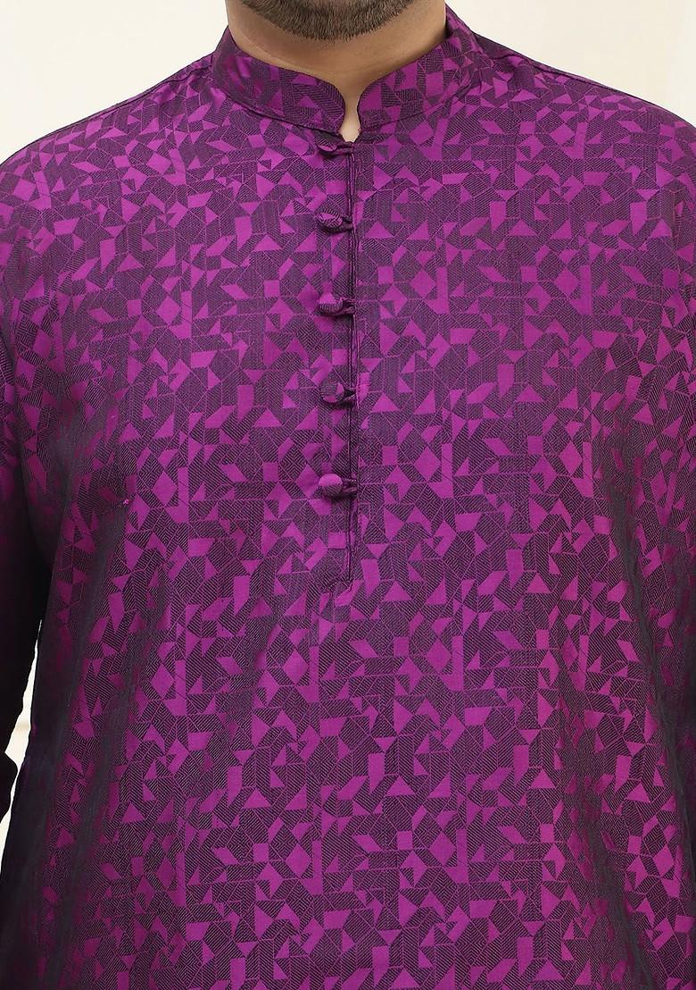 Violet Printed Poly Blend Kurta For Men