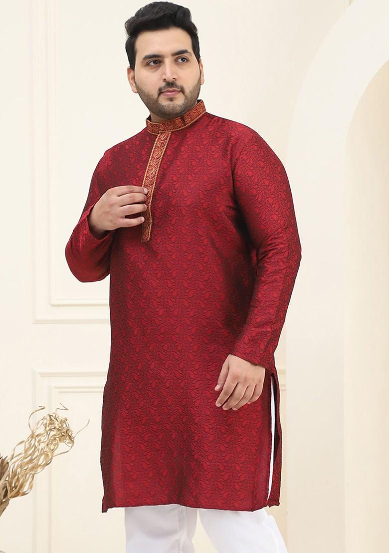 Maroon Ethnic Motifs Poly Blend Kurta For Men