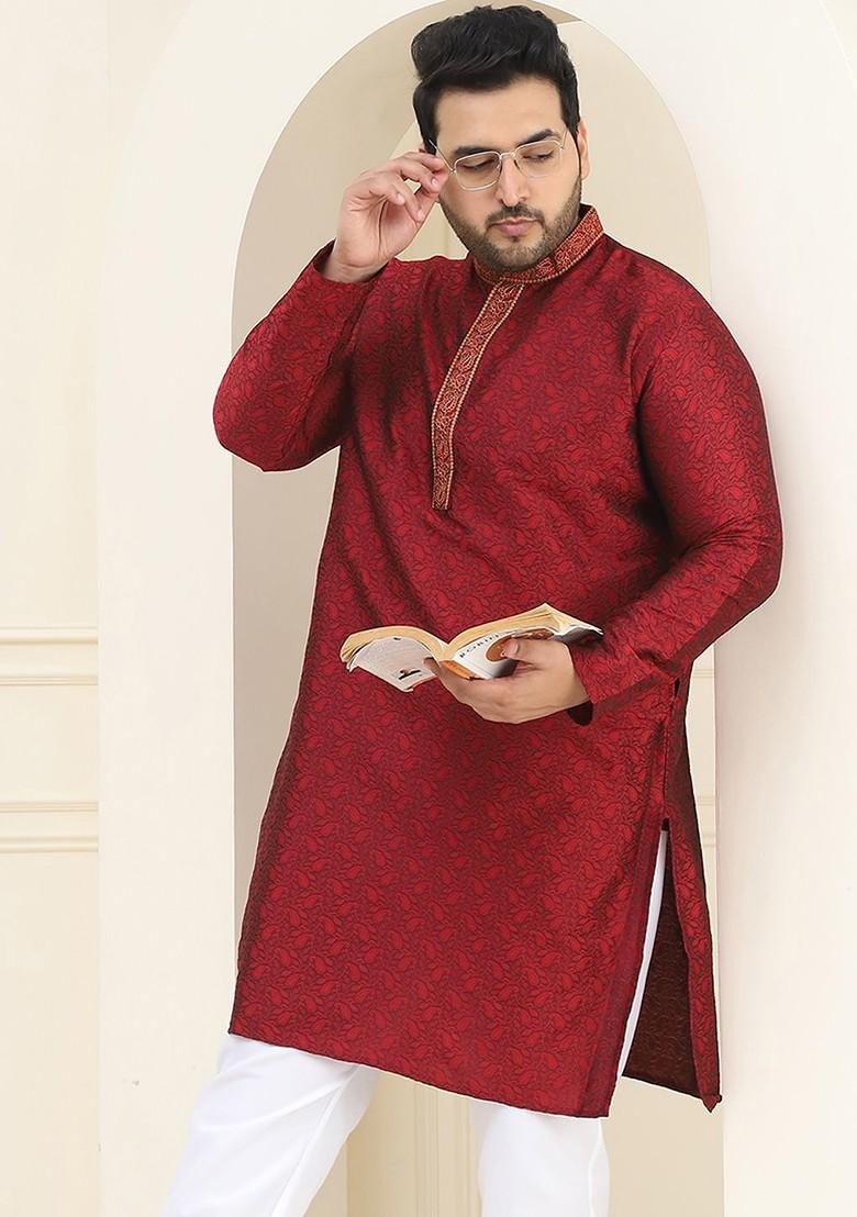 Maroon Ethnic Motifs Poly Blend Kurta For Men