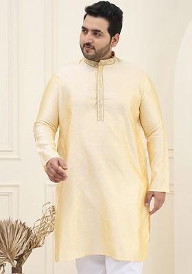 Gold Woven Poly Blend Kurta For Men