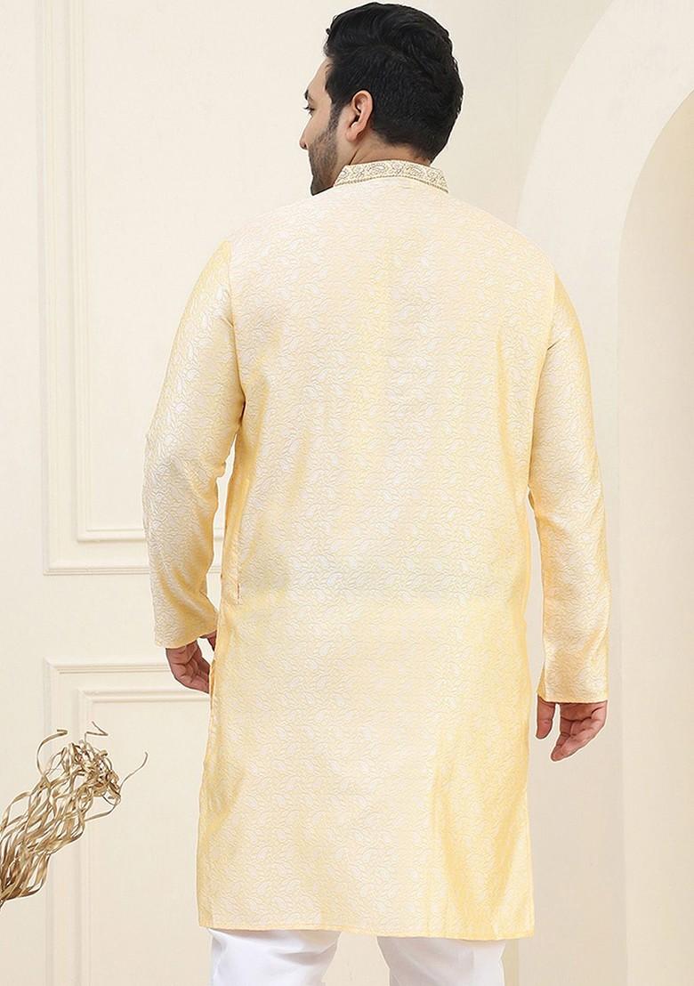 Gold Woven Poly Blend Kurta For Men