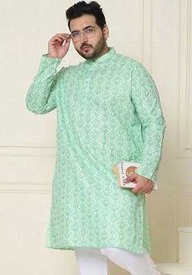 Green Ethnic Motifs Poly Blend Kurta For Men