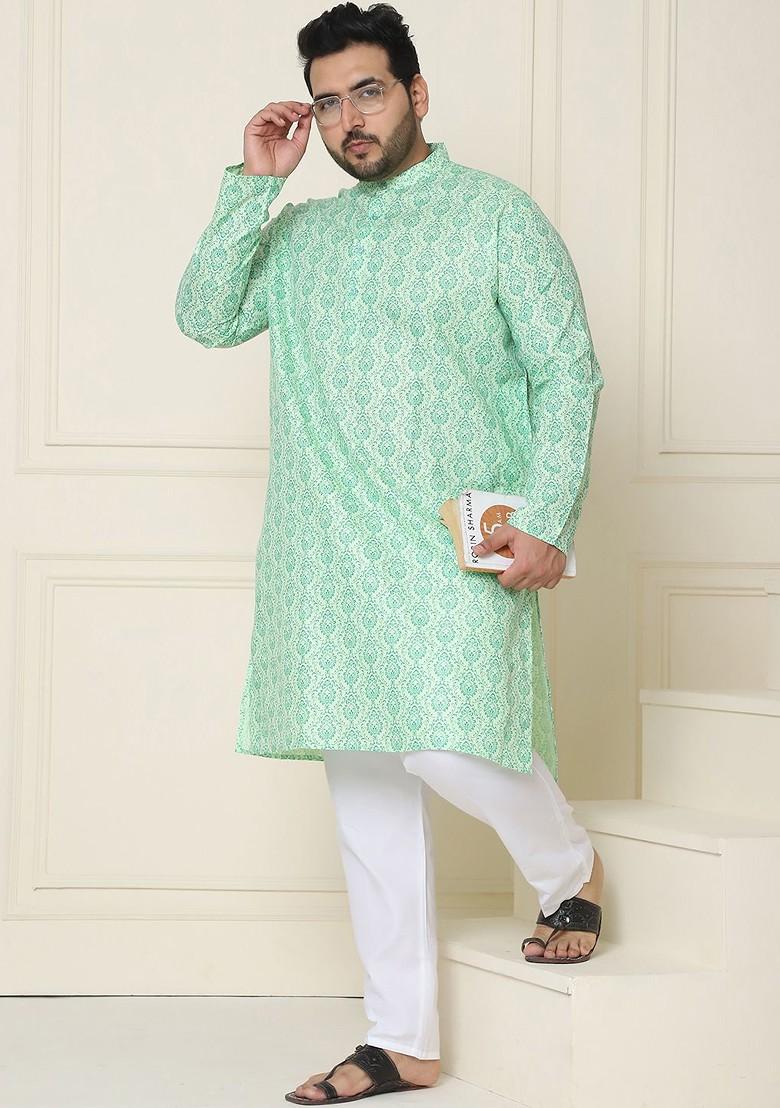 Green Ethnic Motifs Poly Blend Kurta For Men