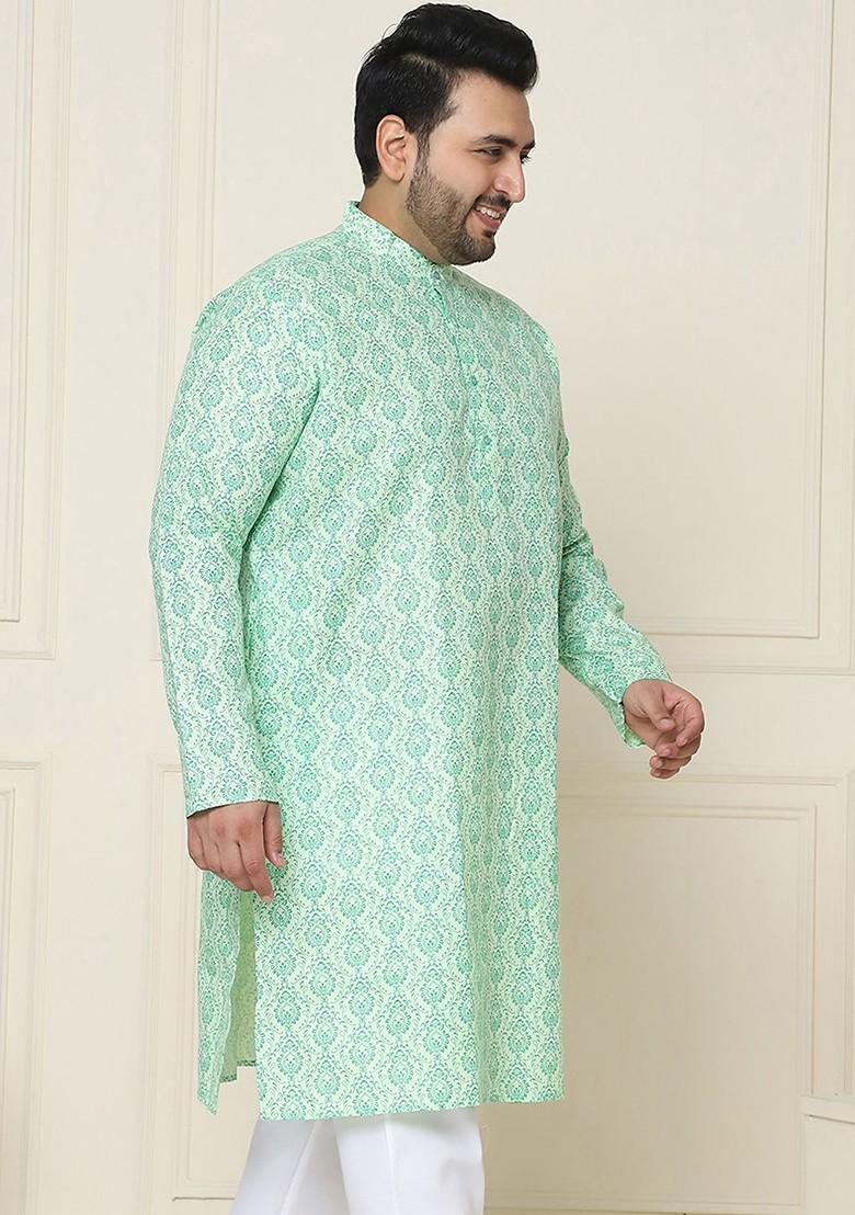 Green Ethnic Motifs Poly Blend Kurta For Men
