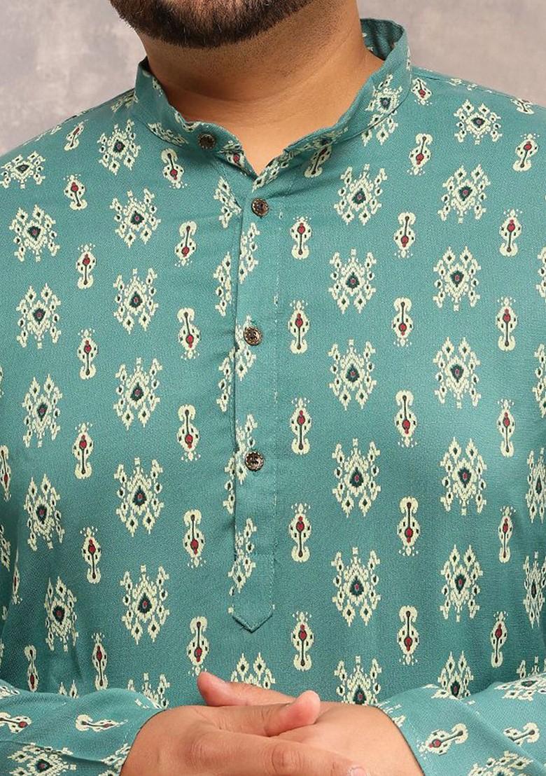 Green Ethnic Motifs Cotton Kurta For Men