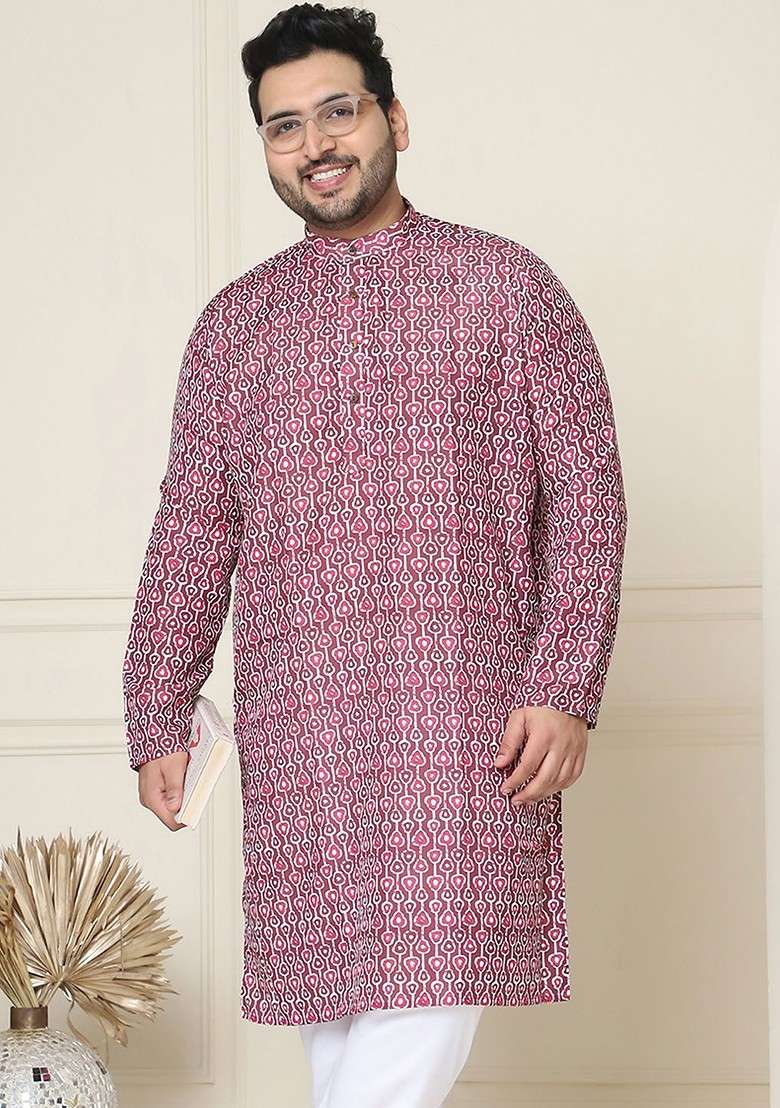 Brown Printed Cotton Kurta For Men - Indya