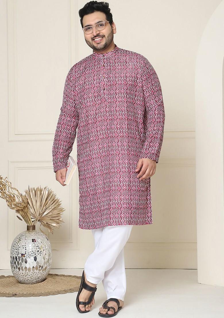 Brown Printed Cotton Kurta For Men