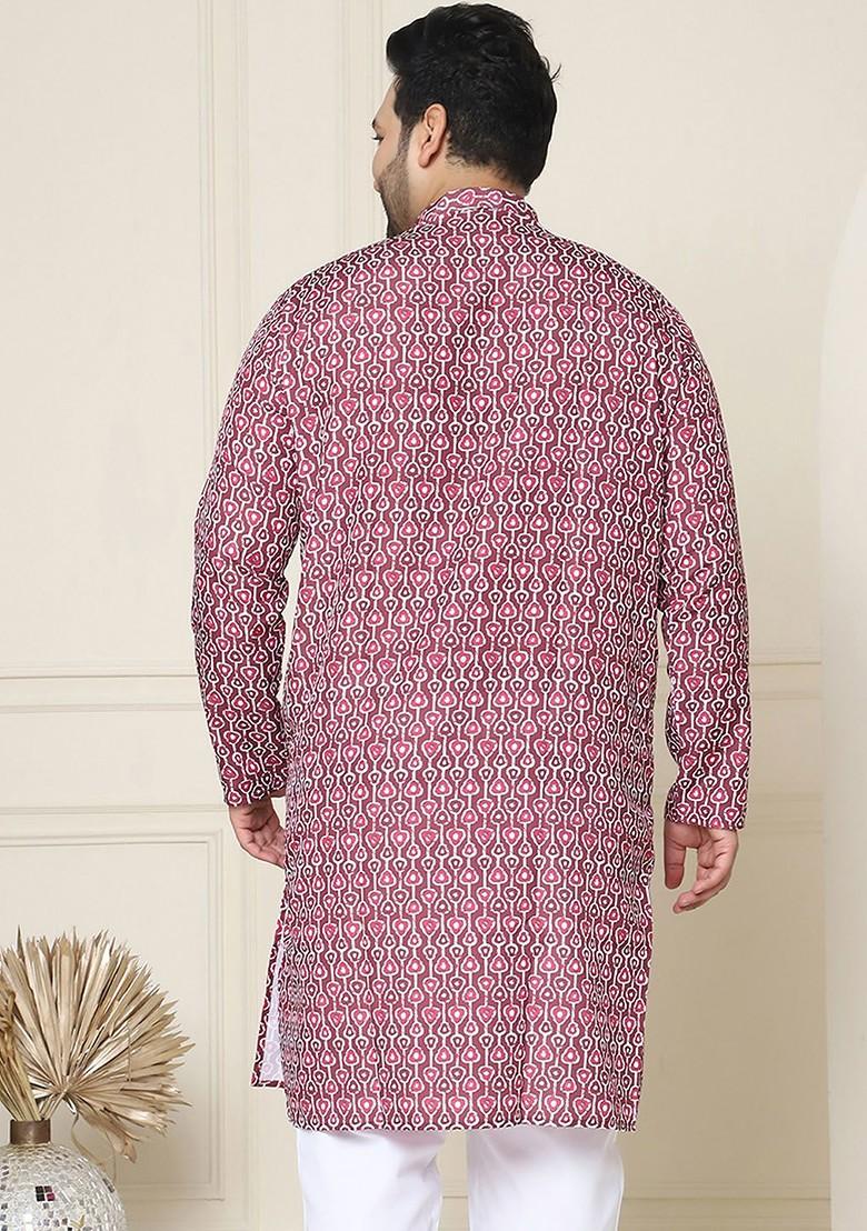 Brown Printed Cotton Kurta For Men