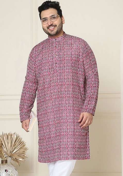 Brown Printed Cotton Kurta For Men