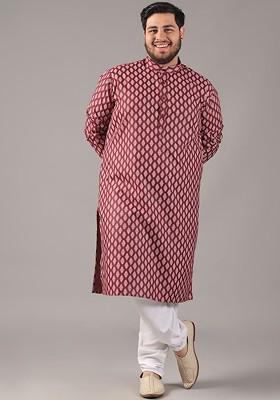 Maroon Ethnic Motifs Poly Blend Kurta For Men