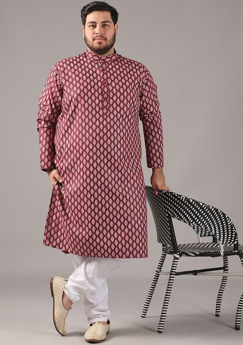 Maroon Ethnic Motifs Poly Blend Kurta For Men