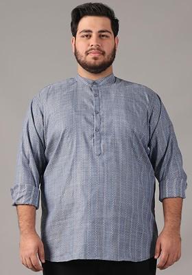 Grey Woven Cotton Kurta For Men