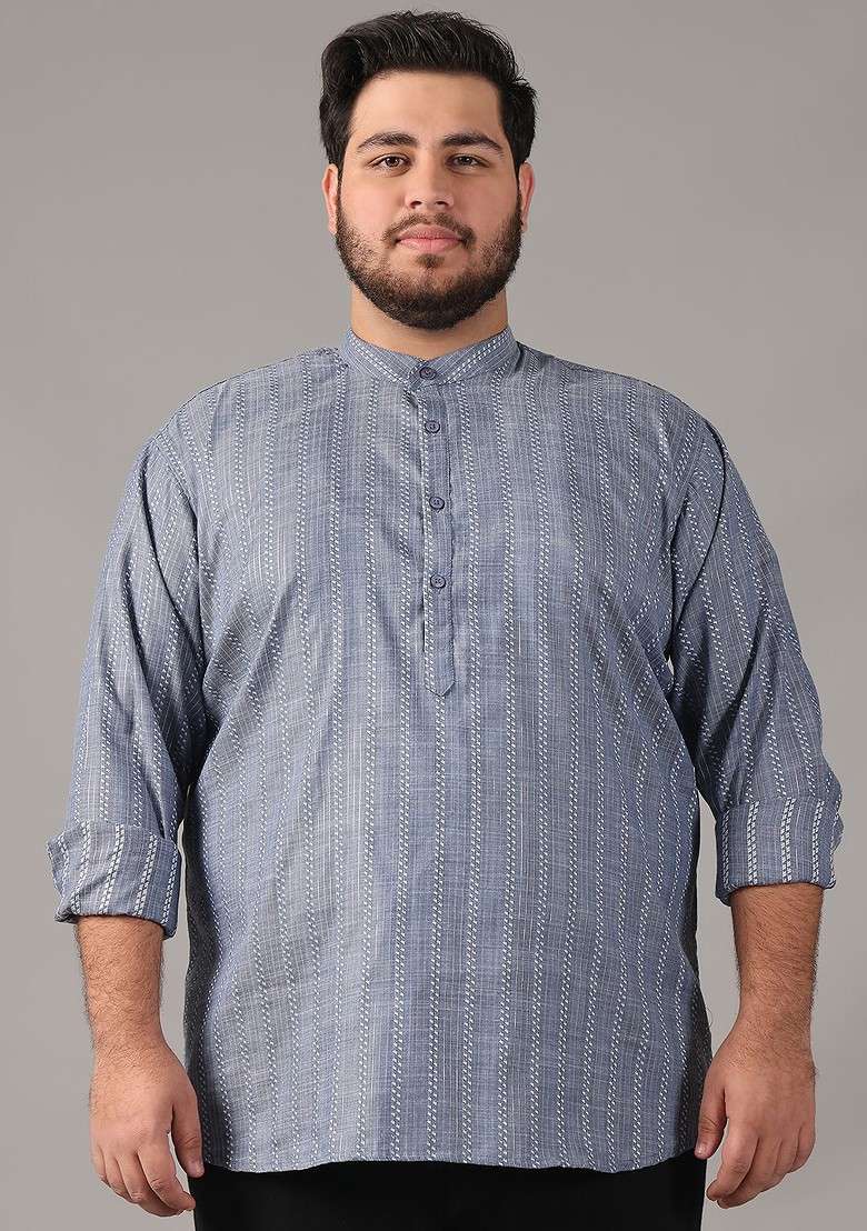 Grey Woven Cotton Kurta For Men - Indya