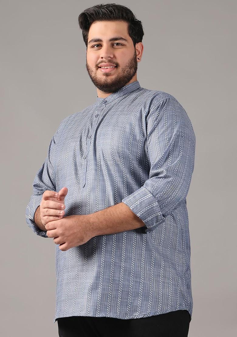 Grey Woven Cotton Kurta For Men