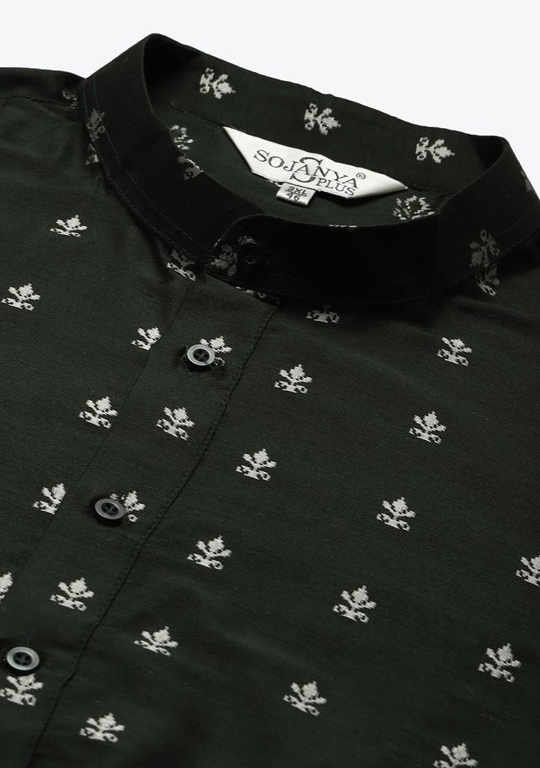 Green Solid Cotton Kurta For Men