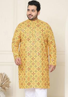 Yellow Ethnic Motifs Cotton Kurta For Men