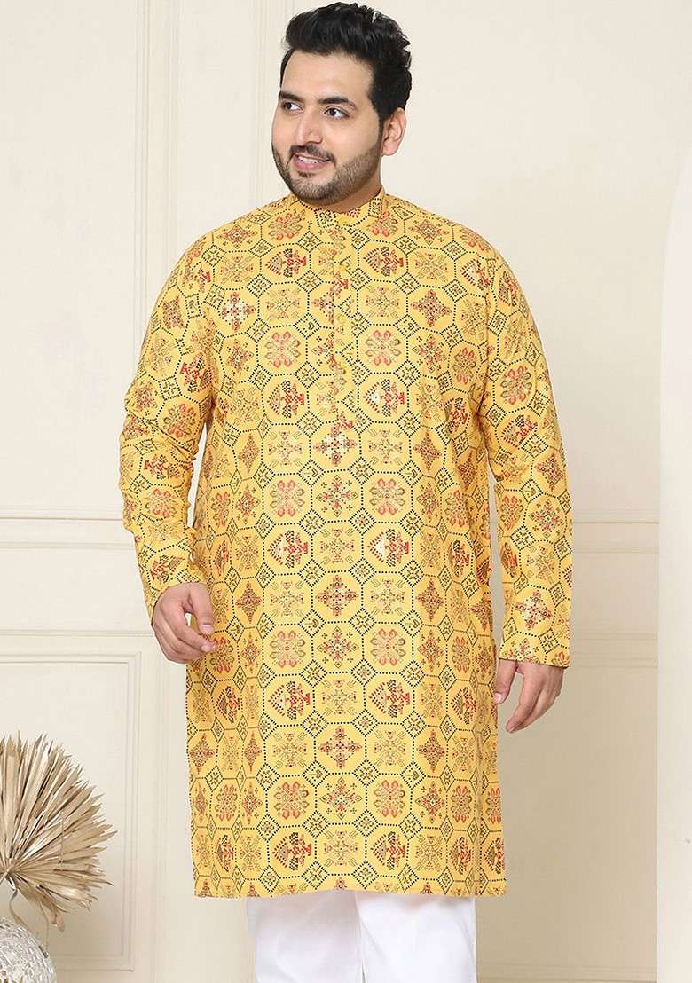 Yellow Ethnic Motifs Cotton Kurta For Men - Indya