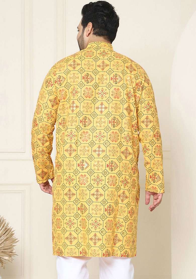 Yellow Ethnic Motifs Cotton Kurta For Men - Indya