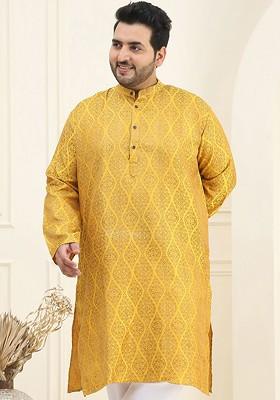Mustard Ethnic Motifs Jacquard Kurta For Men