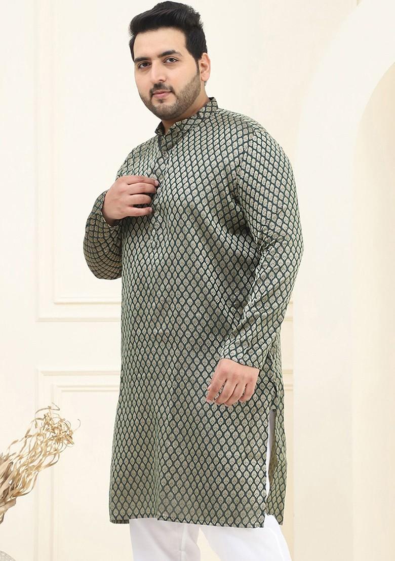 Green Ethnic Motifs Poly Blend Kurta For Men