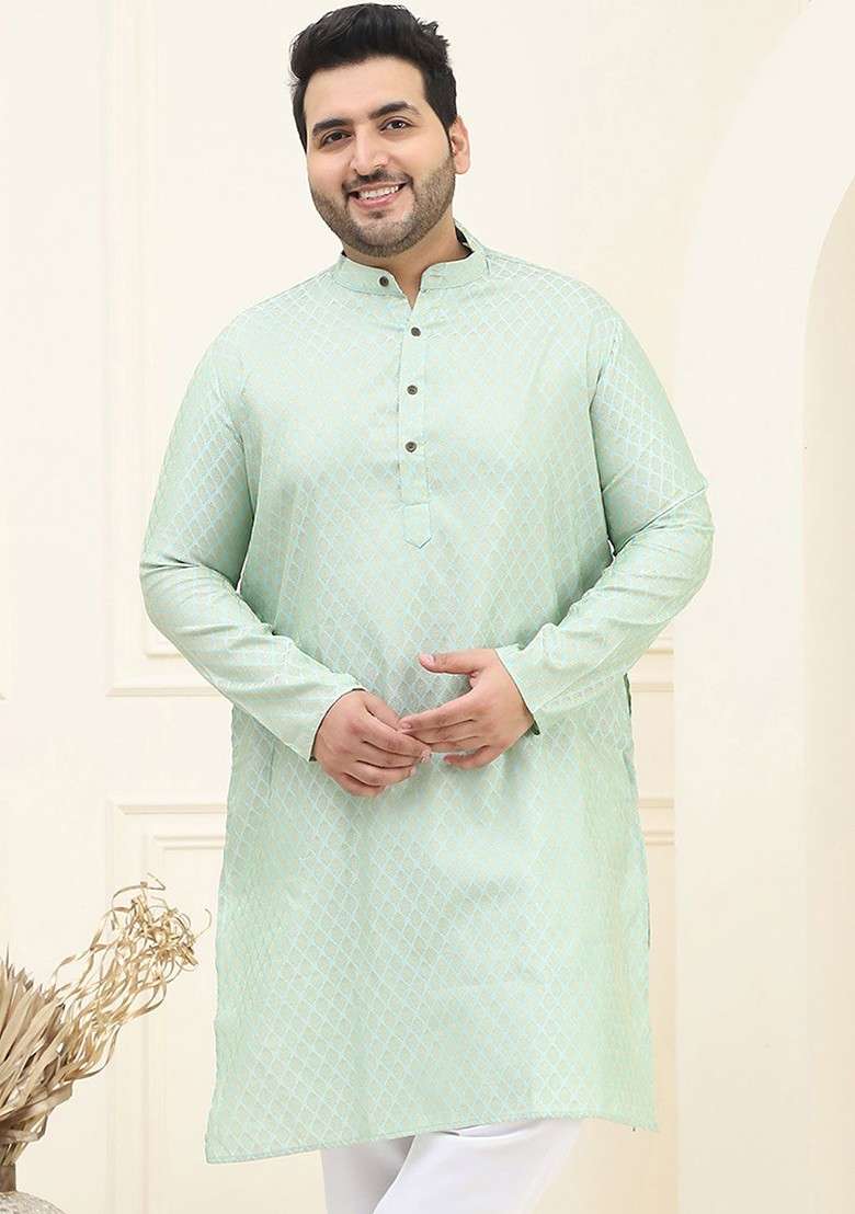 Green Ethnic Motifs Silk Blend Kurta For Men - Indya