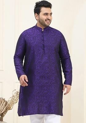 Purple Woven Poly Blend Kurta For Men