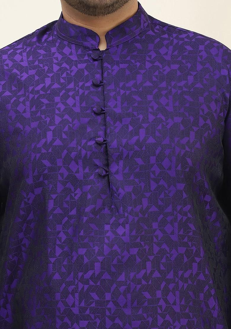 Purple Woven Poly Blend Kurta For Men